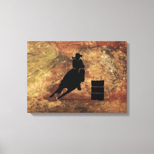Barrel Racing Girl Silhouette op een Grunge Textur Canvas Afdruk