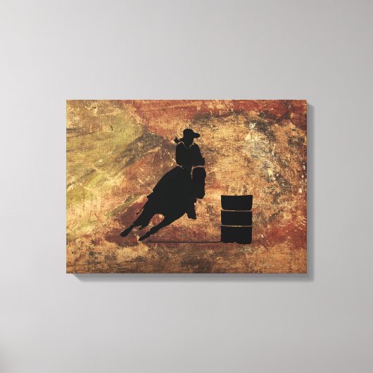 Barrel Racing Girl Silhouette op een Grunge Textur Canvas Afdruk (Voorkant)