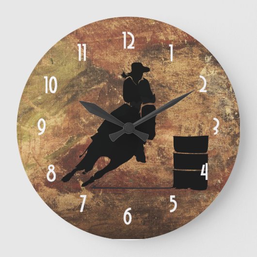 Barrel Racing Girl Silhouette op een Grunge Textur Grote Klok (Voorkant)