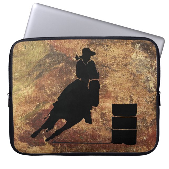Barrel Racing Girl Silhouette op een Grunge Textur Laptop Sleeve (Voorkant)