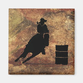 Barrel Racing Girl Silhouette op een Grunge Textur Magneet (Voorkant)