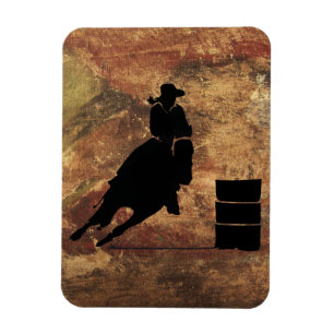 Barrel Racing Girl Silhouette op een Grunge Textur Magneet