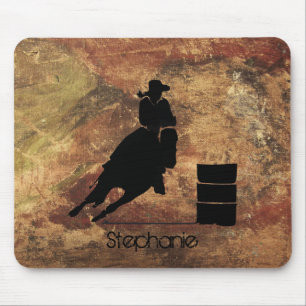Barrel Racing Girl Silhouette op een Grunge Textur Muismat