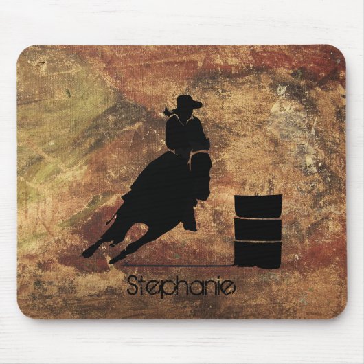 Barrel Racing Girl Silhouette op een Grunge Textur Muismat (Voorkant)