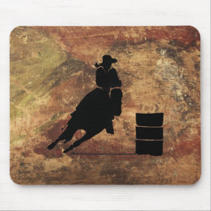 Barrel Racing Girl Silhouette op een Grunge Textur Muismat