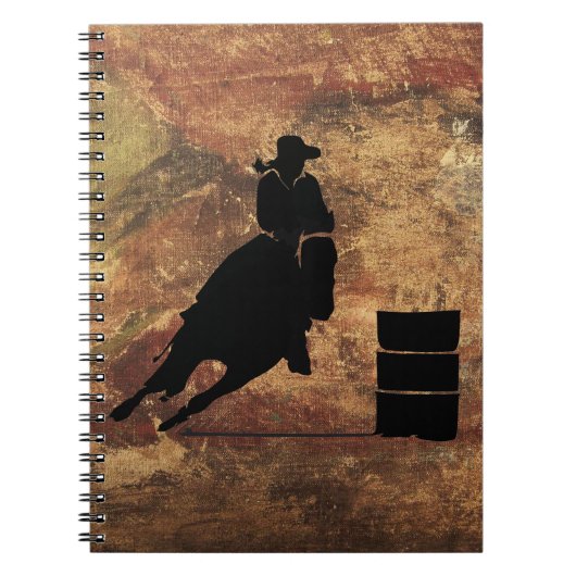 Barrel Racing Girl Silhouette op een Grunge Textur Notitieboek (Voorkant)