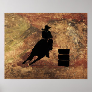 Barrel Racing Girl Silhouette op een Grunge Textur Poster