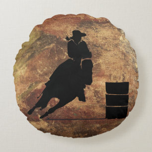 Barrel Racing Girl Silhouette op een Grunge Textur Rond Kussen