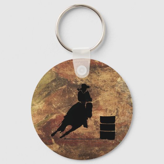 Barrel Racing Girl Silhouette op een Grunge Textur Sleutelhanger (Voorkant)