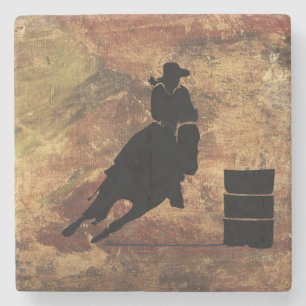 Barrel Racing Girl Silhouette op een Grunge Textur Stenen Onderzetter