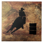 Barrel Racing Girl Silhouette op een Grunge Textur Tegeltje (Voorkant)