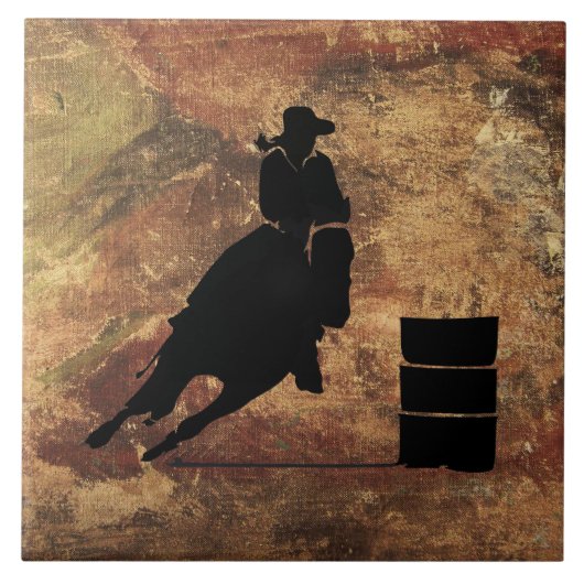 Barrel Racing Girl Silhouette op een Grunge Textur Tegeltje (Voorkant)