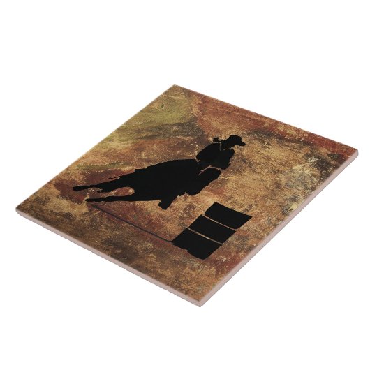 Barrel Racing Girl Silhouette op een Grunge Textur Tegeltje (Zijkant)