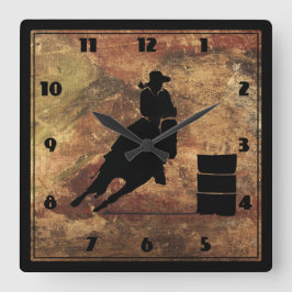 Barrel Racing Girl Silhouette op een Grunge Textur Vierkante Klok
