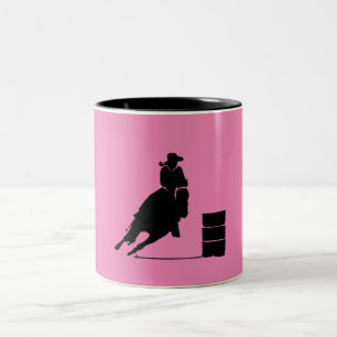 Barrel Racing Girl Silhouette op roze achtergrond Tweekleurige Koffiemok