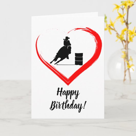 Barrel Racing Horse en Red Heart Happy Birthday! Kaart (Gele Bloem)