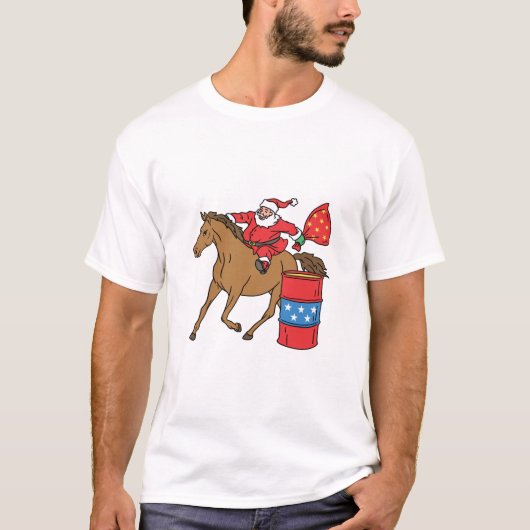 Barrel Racing Kerstkerstman op Barrel Horse T-shirt (Voorkant)