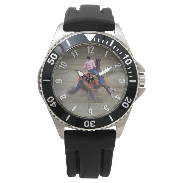 Barrel-Racing Rodeo Cowgirl Design Horloge (Voorkant)