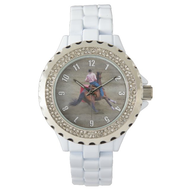 Barrel-Racing Rodeo Cowgirl Design Horloge (Voorkant)