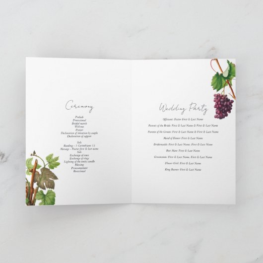 Barrel Winery Vineyard Wedding Order of Service Programma (Binnen)