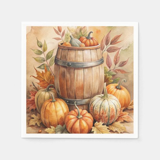 Barrel with Pumpkins Fall Servet (Voorkant)