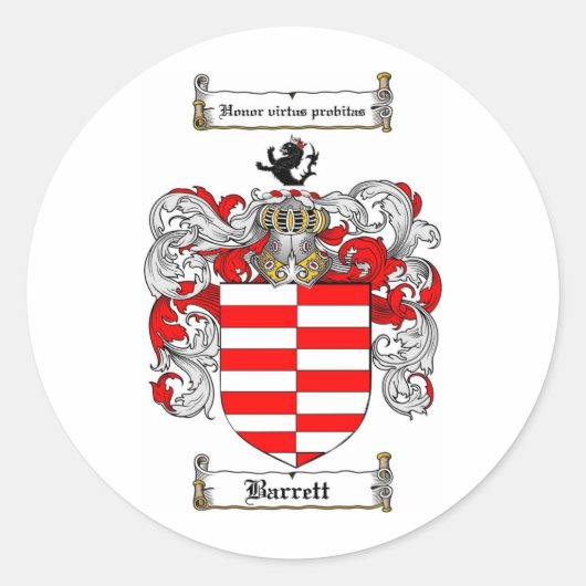 BARRETT FAMILY CREST - BARRETT COAT WAPENS RONDE STICKER (Voorkant)