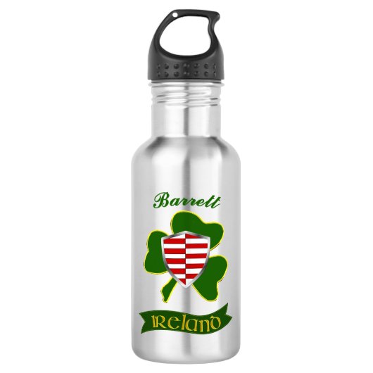 Barrett Irish Shield & Shamrock gepersonaliseerd Waterfles (Voorkant)