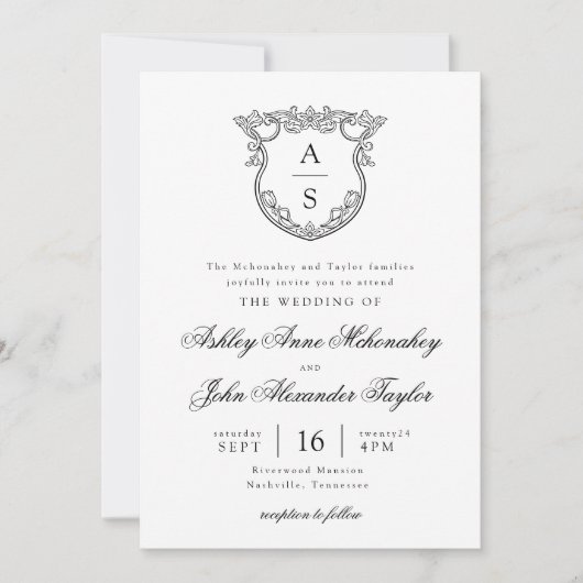 Barroque Crest bruiloft Kaart (Voorkant)