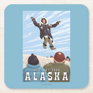 Barrow, Alaska Blanket Toss Vintage Travel Kartonnen Onderzetters