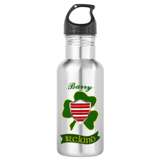 Barry Irish Shield & Shamrock gepersonaliseerd Waterfles (Voorkant)
