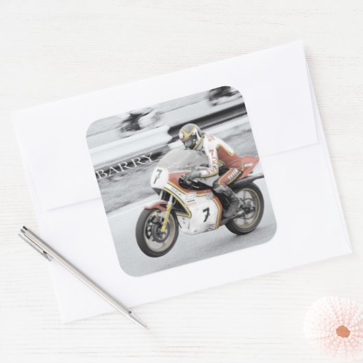 Barry Sheene 2, de handgetinte versie Vierkante Sticker (Envelop)