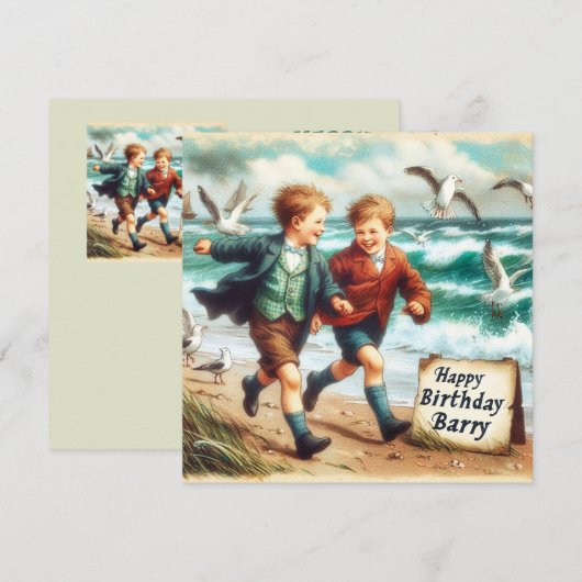 BARRY ~ Verjaardag Kaart ~ Plezier op het strand ~ (Voorkant / Achterkant)