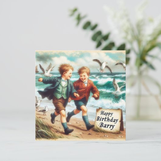 BARRY ~ Verjaardag Kaart ~ Plezier op het strand ~ (Staand voorkant)