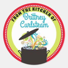 Barstende aroma's gepersonaliseerd uit de keuken v ronde sticker