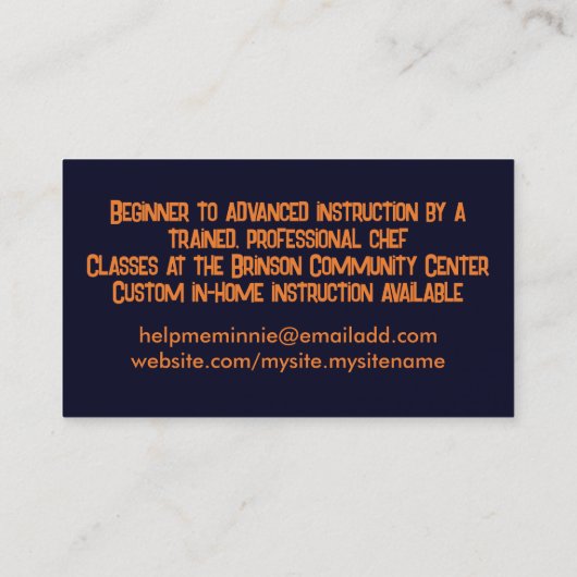Barstende aroma's kookpot chef-visitekaartjes visitekaartje (Achterkant)