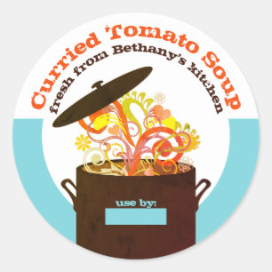 Barstende aroma's kookpot soep inblikken ronde sticker