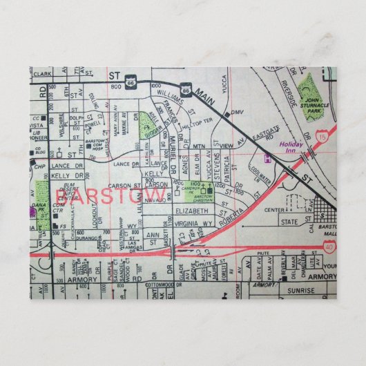 BARSTOW, CA  Map Briefkaart (Voorkant)
