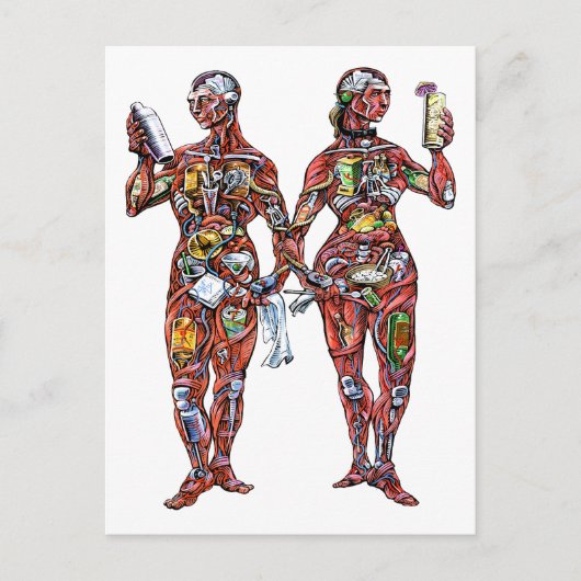 Bartender Anatomy (mannelijk en vrouw) Briefkaart (Voorkant)