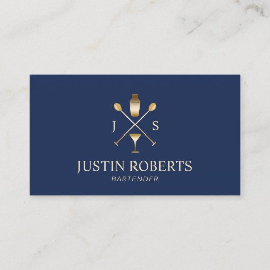 Bartender Bar Club Modern Navy Blue & Gold Visitekaartje (Voorkant)