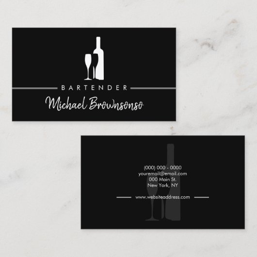 Bartender Bar Club Modern Zwart Visitekaartje (Voorkant / Achterkant)