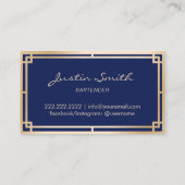 Bartender Bar Club Moderne Marine Blauw Goud Art D Visitekaartje (Achterkant)