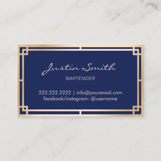 Bartender Bar Club Moderne Marine Blauw Goud Art D Visitekaartje (Achterkant)