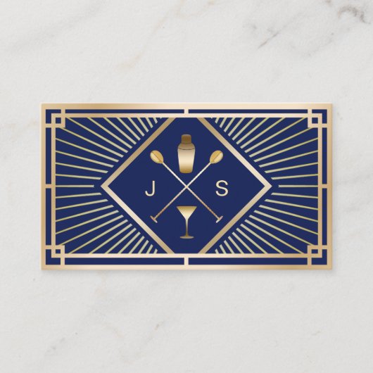Bartender Bar Club Moderne Marine Blauw Goud Art D Visitekaartje (Voorkant)