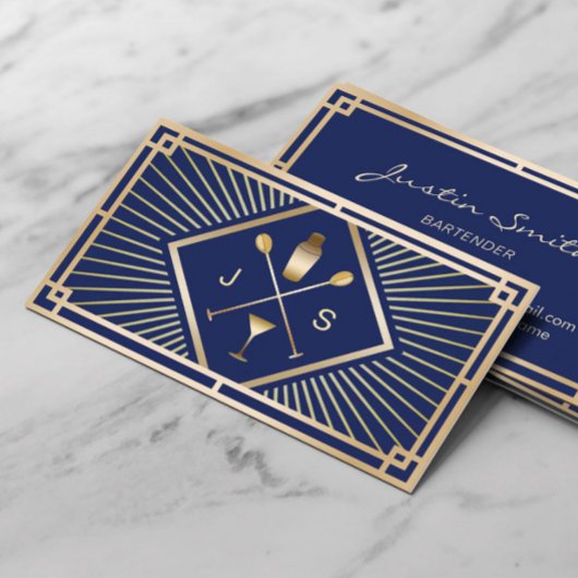 Bartender Bar Club Moderne Marine Blauw Goud Art D Visitekaartje