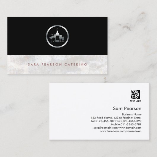 Bartender Bold Zilveren Wijnfles Glazen Icoon Visitekaartje (Voorkant / Achterkant)