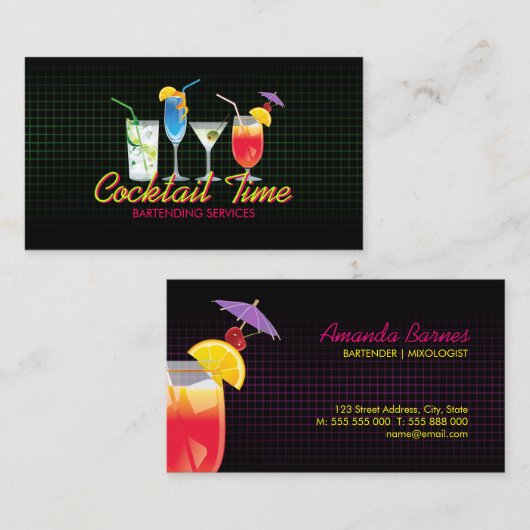 Bartender Cocktail Drinken Mixoloog visitekaartje (Voorkant / Achterkant)