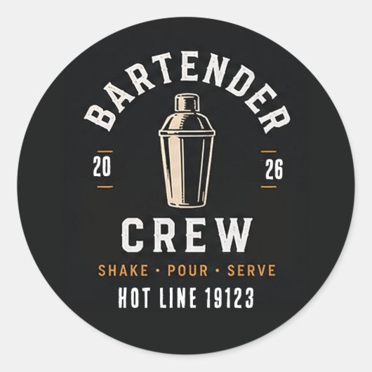 🍸 Bartender Crew Bar Personeel Uniform🍸 Ronde Sticker (Voorkant)