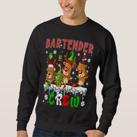 Bartender Crew Drie Schattige Kerstman Elf Rendier Trui (Voorkant)