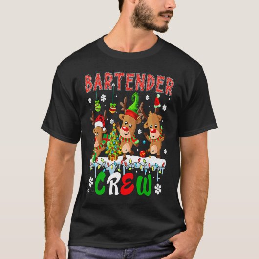 Bartender Crew Drie Schattigee Santa Elf Reinders  T-shirt (Voorkant)