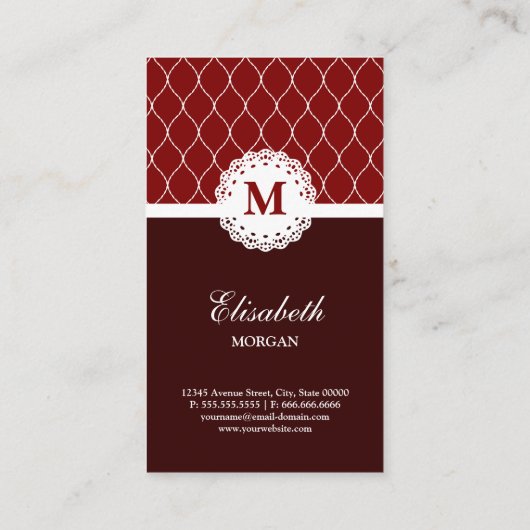 Bartender Elegant Brown Lace Pattern Visitekaartje (Achterkant)